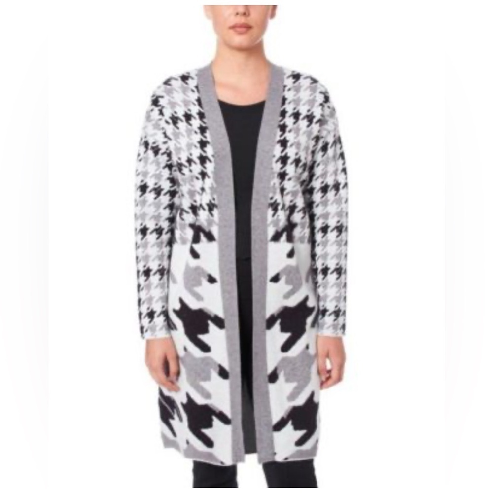 Joseph A open front long houndstooth cardigan Charcoal Knit M